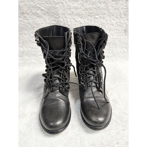 Betsey Johnson women distressed black Leather Steampunk Combat boots size 7 - Picture 6 of 10